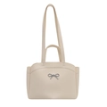 Sac à main beige en similicuir de grande capacité avec un nœud en métal argenté - Blanc
