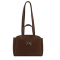 Sac cabas en cuir marron avec nœud argenté et doubles poignées pour porté épaule - Marron