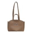 Sac seau en cuir PU marron avec noeud argenté et doubles bandoulières - Kaki