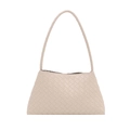 Elegante borsa baguette in ecopelle intrecciata bianco crema con tracolla sottile - Bianco