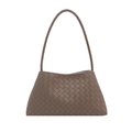 Borsa a spalla in pelle intrecciata marrone caffè con motivo Intrecciato e design minimale - Cachi