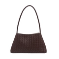 Dark brown woven leather crossbody bag with a minimalist square design and top handle - Brown
