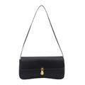 Classic black leather underarm bag with gold oval clasp and curved bottom design - Black
