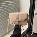 Minimalist beige vegetable-tanned leather crossbody bag with light gold hardware - Khaki