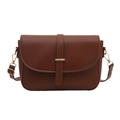 Vintage dark brown saddle bag with gold hardware and leather belt detail on white background - Brown