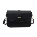 Minimalist black PU leather crossbody bag with flap and elegant gold metal buckle hardware - Black
