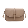 Minimalist beige PU leather flap crossbody bag with gold buckle and adjustable strap - Khaki