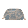 Elegante borsa da sera in jacquard blu grigio con fiori e catena dorata - Blu