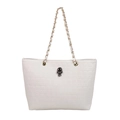 Sac fourre-tout blanc à relief crâne avec tête de mort noire 3D et bandoulière chaîne - Blanc