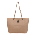 Sac fourre-tout beige avec motifs crânes embossés et fermoir tête de mort en métal - Kaki