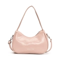 Rosafarbene Halbmond-Tasche aus glänzendem Leder mit verstellbarem Gurt und Aufschrift - Rosa