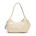 Minimalistische beige glänzende Hobo-Tasche mit Faltenstruktur und Mode-Aufdruck - Weiß