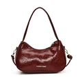 Fashionable dark red glossy dumpling underarm bag with adjustable shoulder strap - Red