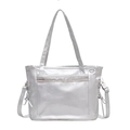 Bolso tote plateado metalizado con bolsillo transparente y correa de hombro ajustable - Plateado