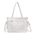 Bolso tote blanco multifuncional con bolsillo de PVC transparente y cordones laterales - Blanco