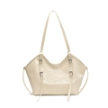 Borsa tote in vernice beige con cinturini con fibbia vintage e trama plissettata - Bianco