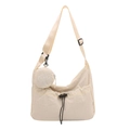 Minimalistische beige Umhängetasche mit Kordelzug und runder Tasche für Damen - Weiß