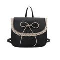 Mini mochila de cuero PU negro con adorno de encaje blanco y lazo en fondo blanco - Negro