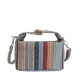 Colorful vertical striped woven crossbody bag with gold buckle and wide braided strap - Blue