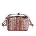 Handwoven straw crossbody bag with brown striped texture and golden metal hardware - Khaki