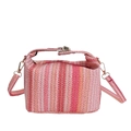 Sac à main en paille rayé rose et orange avec poignée en bambou et détails dorés - Rose
