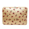 Champagne laptop sleeve with cute red cherry pattern and dual metal zippers - Gold