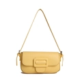 Modern light yellow faux leather baguette bag with large buckle and shoulder strap - Yellow