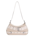 Schicke beige gewebte Schultertasche mit Silberschnallen im Retro-Motorrad-Stil - Beige