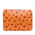 Orange laptop sleeve with cherry print for 13-14 inch notebook with dual zipper - Orange