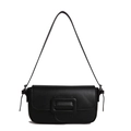 Minimalist black faux leather underarm bag with decorative leather-wrapped square buckle - Black