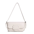 Minimalist white rectangular shoulder bag with large buckle detail and matte faux leather - White
