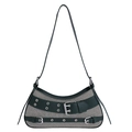 Vintage Satteltasche in Grün mit gestreiftem Canvas und dekorativen Metallschnallen - Grün