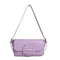 Lavender purple rectangular baguette bag with smooth leather finish and square buckle - Purple