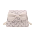 Borsa a tracolla per bambini bianco crema con motivo monogramma, fiocco e catena di perle - Bianco