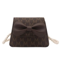 Borsa a tracolla marrone con monogramma, grande fiocco e manico in perle bianche - Marrone