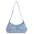 Light blue Y2K style shoulder bag with denim texture and silver buckle details - Blue