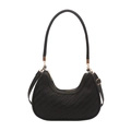 Stilvolle schwarze gewebte Halbmond-Tasche mit goldenen Beschlägen und Schultergurt - Schwarz
