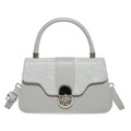 Elegant off-white PU leather shoulder bag with glitter flap and silver buckle closure - Silver
