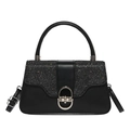 Fashionable black hardshell handbag with glitter flap and silver buckle for women - Black