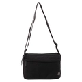 Minimalist black crossbody square bag with clover logo and adjustable shoulder strap - Black