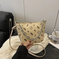 Piccola borsa quadrata beige con stampe di orsi e catena in metallo argento donna - Cachi