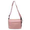 Pink lightweight crossbody bag with dual zipper compartments and adjustable strap - Pink