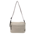 Beige nylon crossbody bag with three zipper compartments and a clover metal charm - Off White