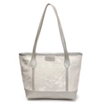 Borsa tote grigio chiaro con motivo floreale jacquard e manici lunghi a spalla - Argento