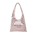 Pink studded hobo bag featuring silver metallic rivets and sleek leather-like finish - Pink