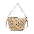 Beige schoudertas met berenprint, zilveren ketting en verstelbare riem op een witte basis - Khaki