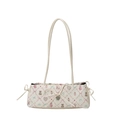 Chic beige underarm bag with cute cartoon bear print and decorative ribbon bow - White