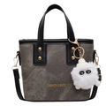 Grey textured bucket bag with black leather handles and gold studs on white background - Black (Without Charm)