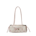 Cream-white tote bag featuring cute animal prints and pink handles for women - Pink