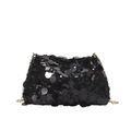 Bolso bandolera de moda con lentejuelas negras y cadena dorada para mujer - Negro